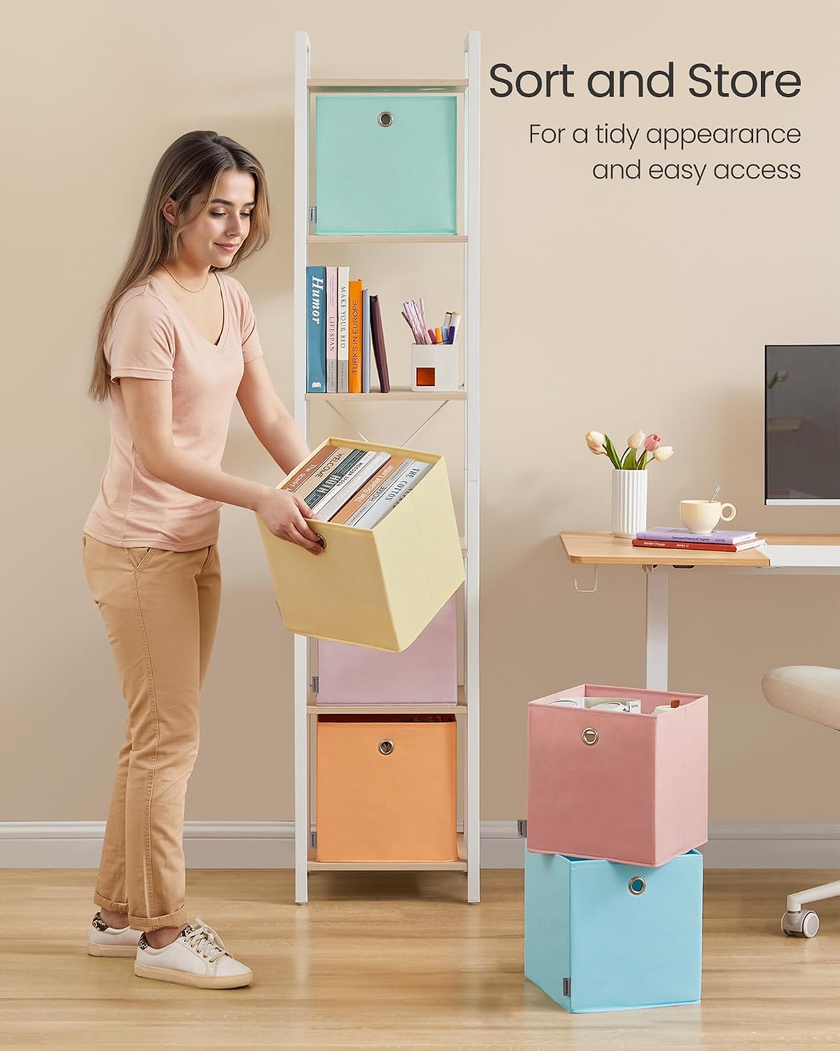 SONGMICS Storage Cubes. Set of 6 Odorless Foldable Storage Boxes | Closet Organizers for Shelf. Rainbow Storage Bins. 10.2 x 10.2 x 11 Inches. URFB226X01 - Image 6