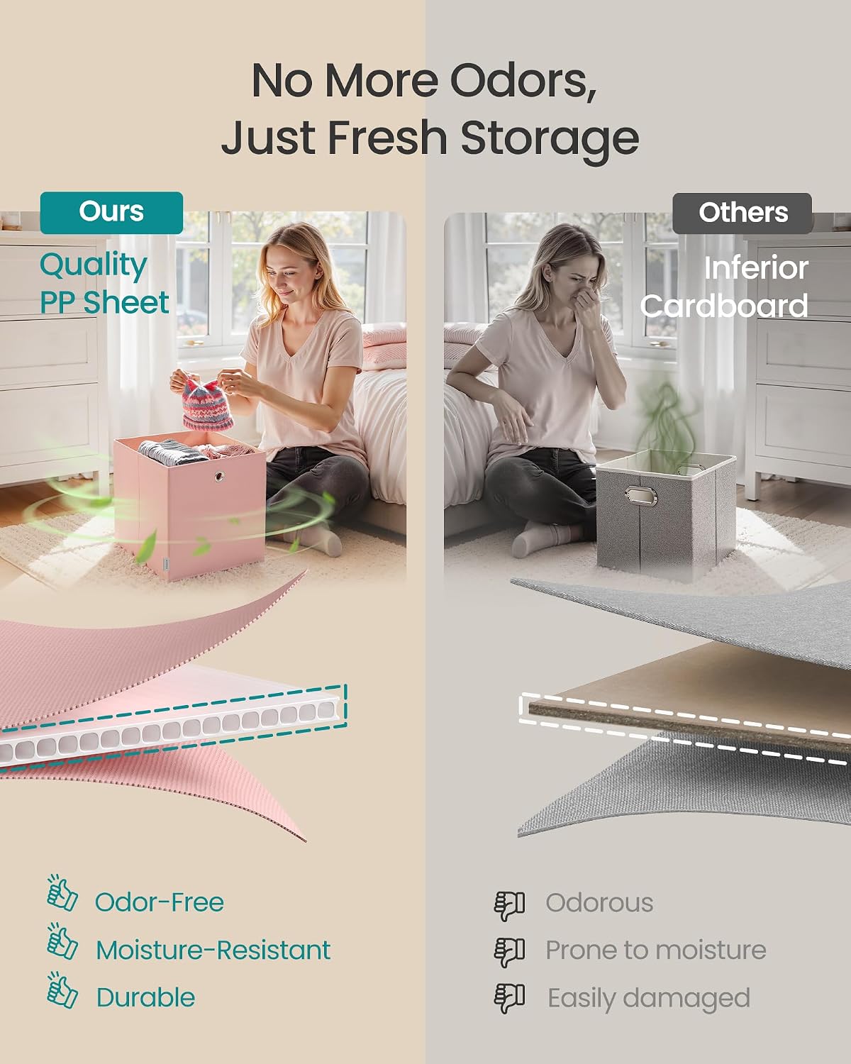 SONGMICS Storage Cubes. Set of 6 Odorless Foldable Storage Boxes | Closet Organizers for Shelf. Rainbow Storage Bins. 10.2 x 10.2 x 11 Inches. URFB226X01 - Image 8